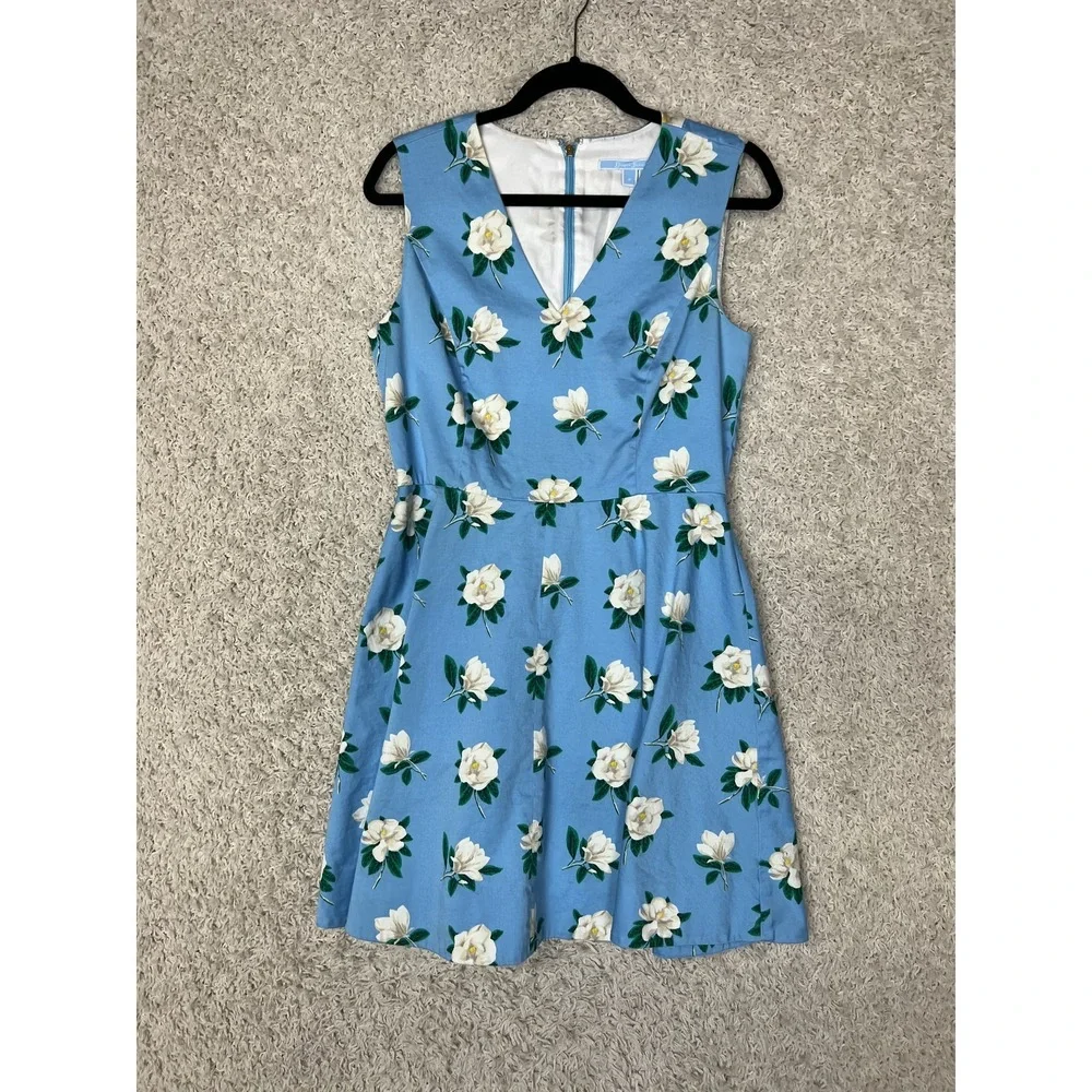 Draper James Sky Blue Floral V-Neck Fit & Flare Dress